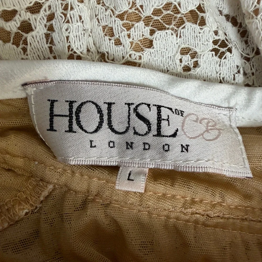 House of CB Caitlyn Lace Bodycon Dress Size Large White Sleeveless Mock Neck - Picture 8 of 10